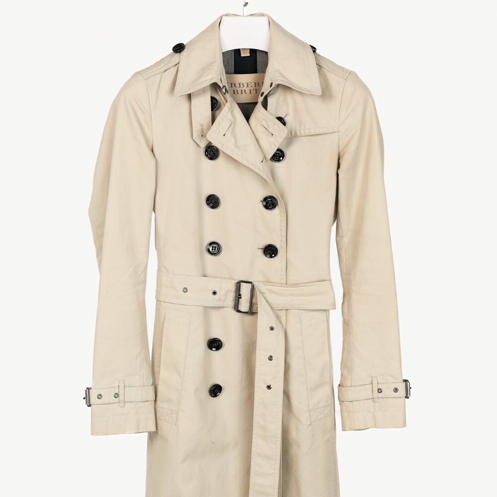 Burberry Brit Beige Belted Double-Breasted Trench Coat